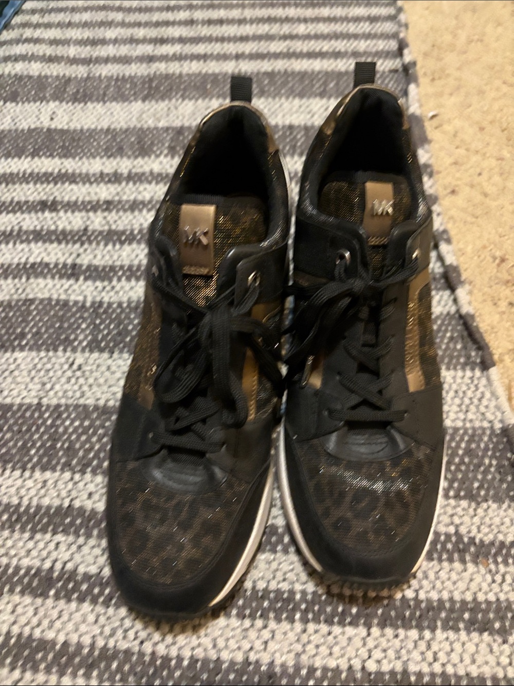 Michael Kors Black and Gold Accent Lace-Up Sneakers